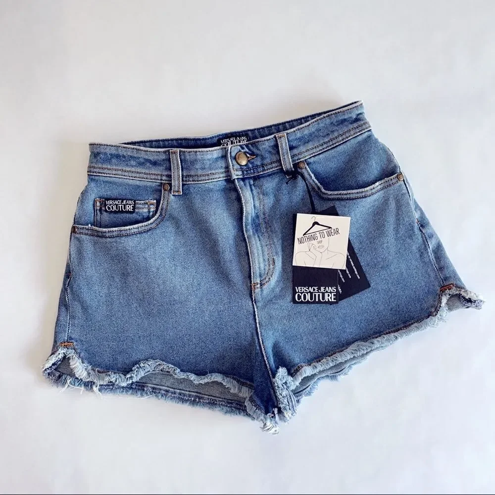 ⭕️ VERSACE JEANS Denim Shorts Logo Blue Pink